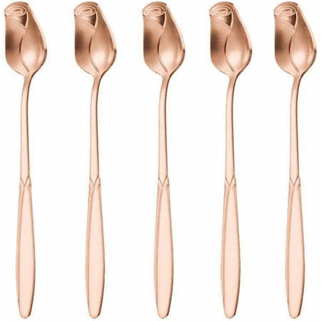 

LFOGoods 5pcs Coffee Spoon Stainless Steel Teaspoon Rose Flower Shape Coffee Long Handle Mixing Spoon Rose Gold