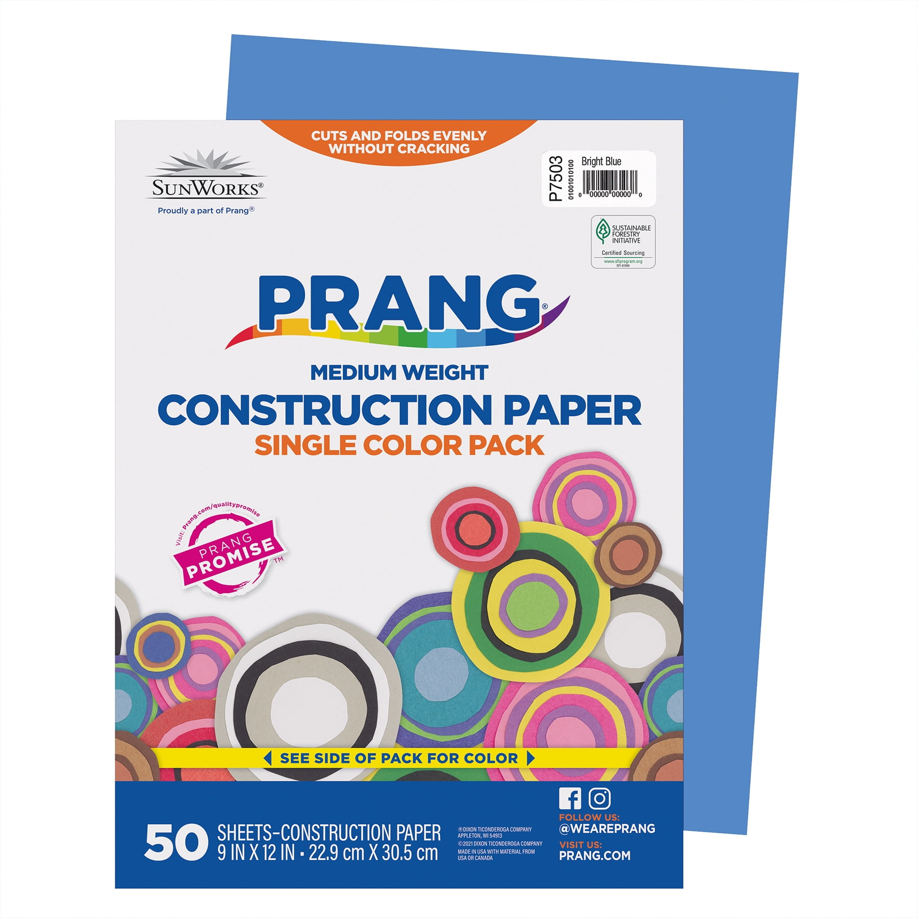 Prang Construction Paper, Medium Weight, Bright Blue, 9" x 12", 50 Sheets Per Pack, 10 Packs