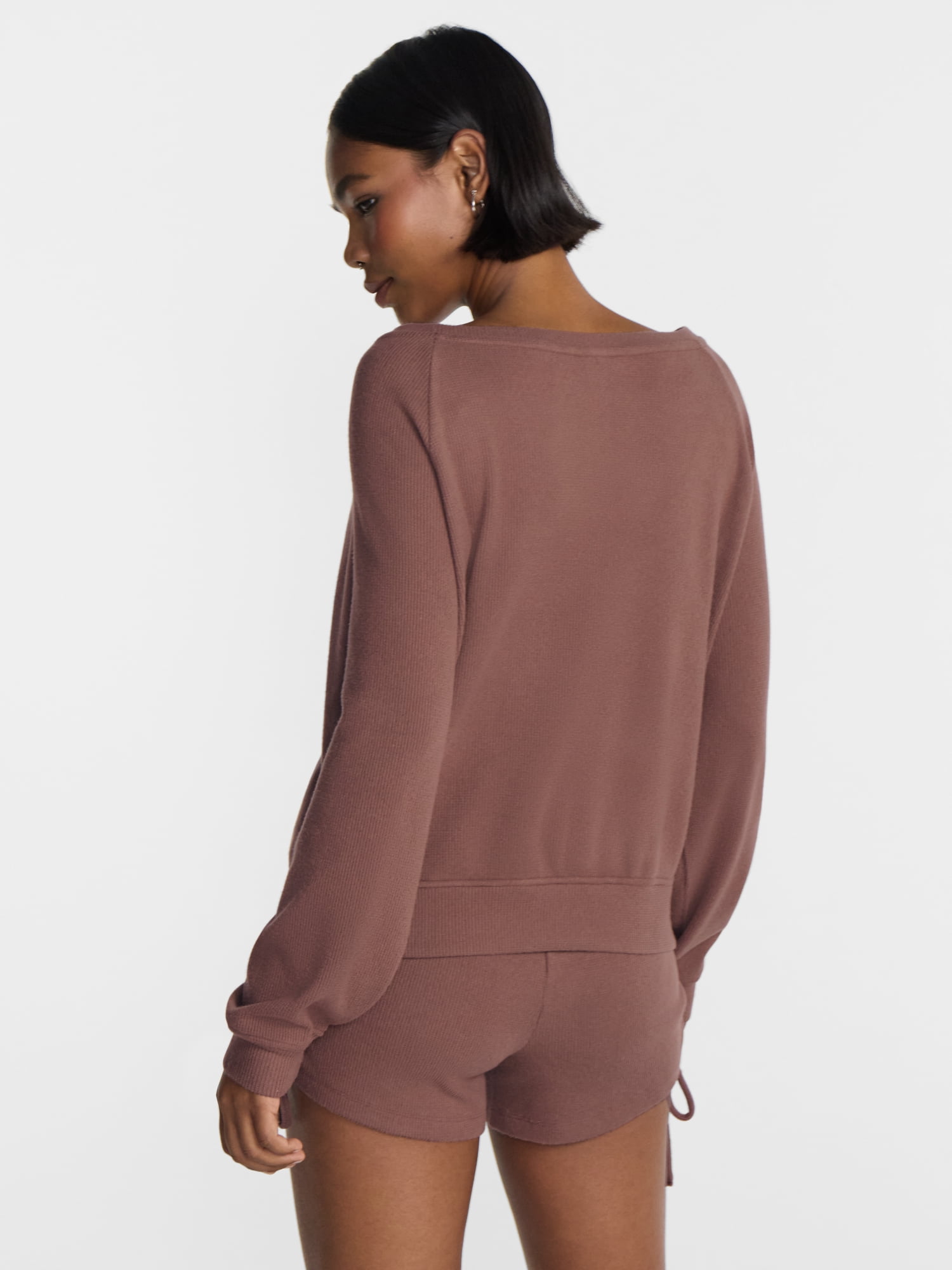 No Boundaries Waffle Knit Sleep Top, Women’s and Women’s Plus XS-2X