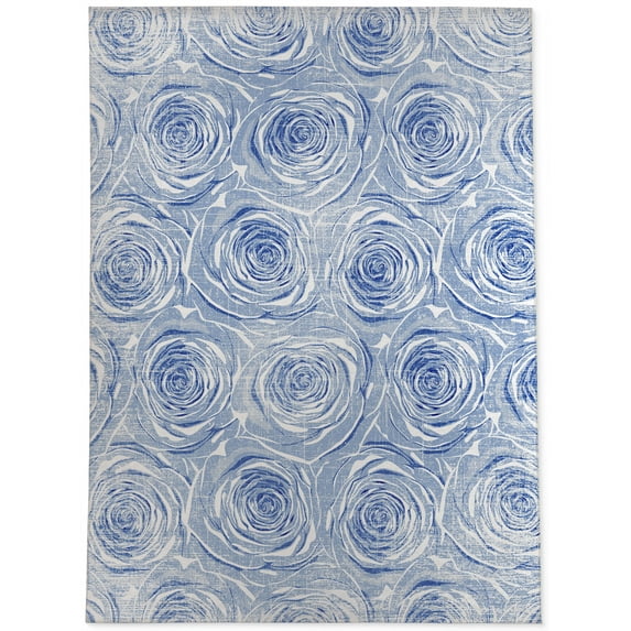 BED OF ROSES BLUE FLAT DESTRESSED Outdoor Rug By Kavka Designs