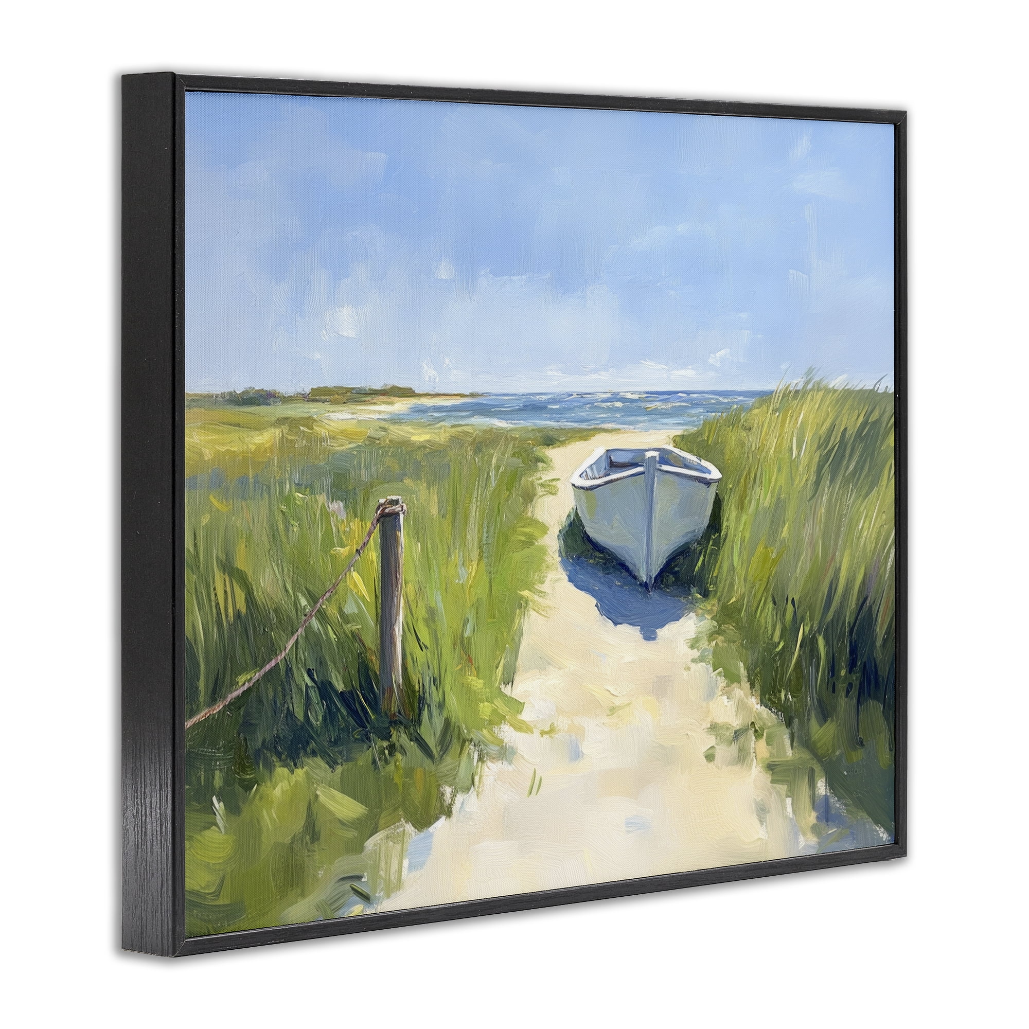 Stupell Industries Moored Boat on Path Black Framed Giclee Art, design by Sisi and Seb
