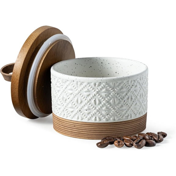 Small Ceramic Jar with Lid, Coffee Container Kitchen Food Stora Jars for Spice Sugar Candy Matcha, Mini Counter, Home, Pantry - White & 5 fl.oz