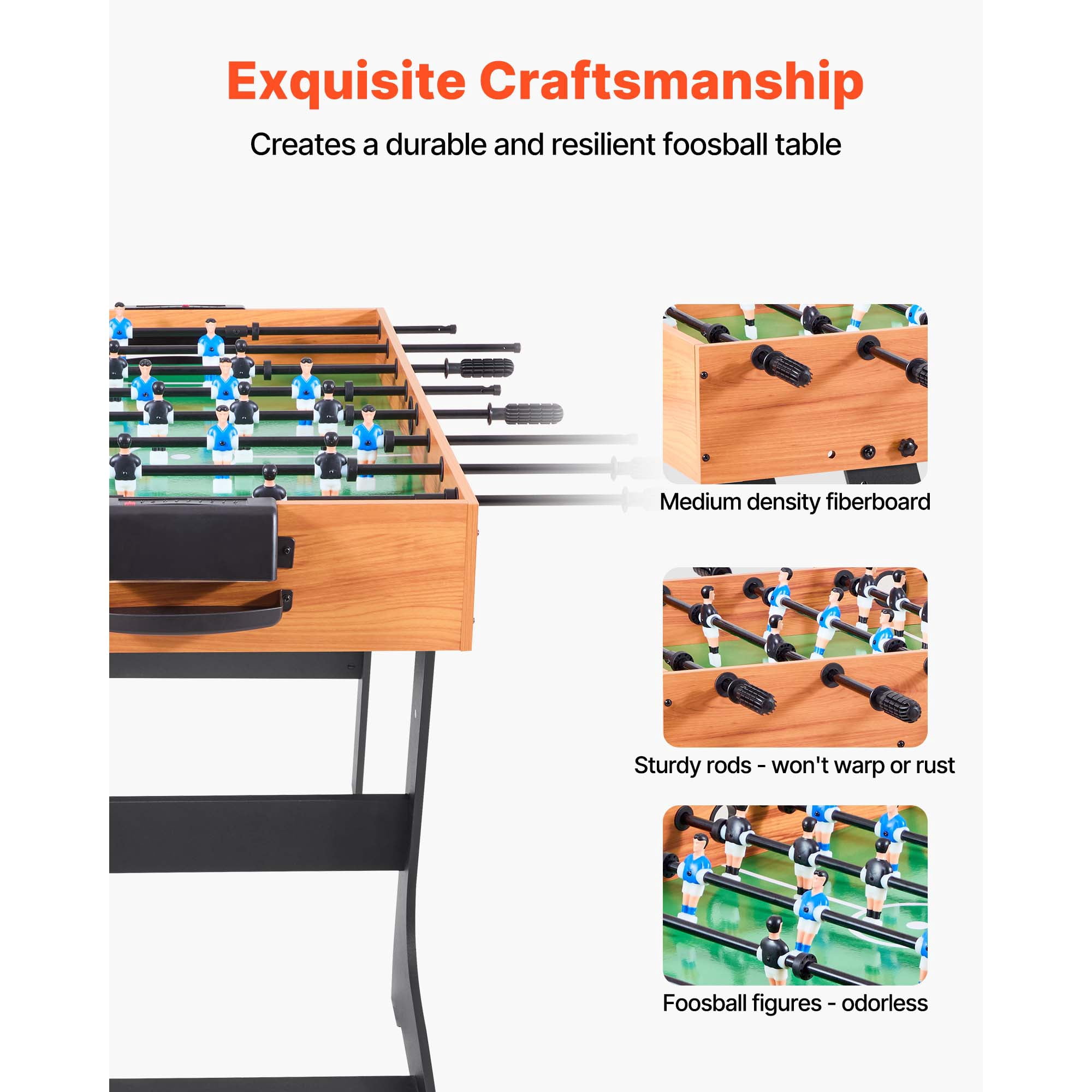 KFFKFF Folding Foosball Table, 42-Inch Standard Size, Indoor Soccer Game Table for Home, Family, and Game Rooms, Sturdy Design with 2 Balls Included
