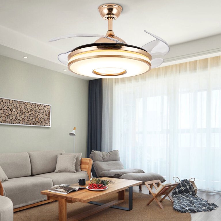 42in Invisible Ceiling Fans with Light, Automatic Retractable