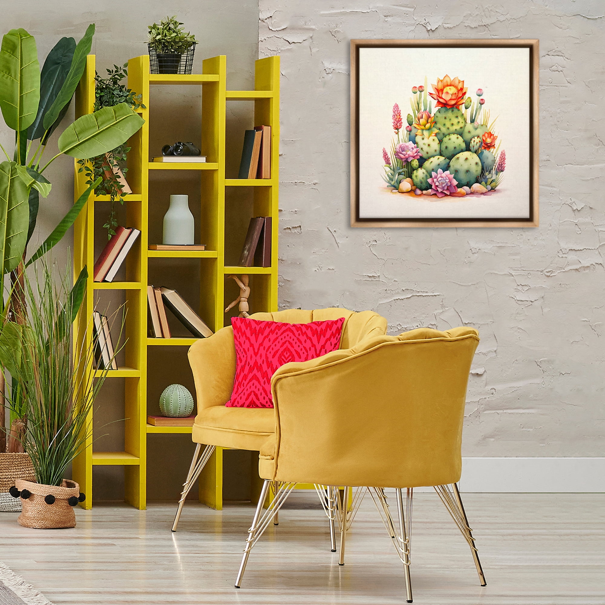 Stupell Industries Desert Spring Cacti Plants & Flowers Painting Brown Floater Framed Canvas Art Print Wall Art, 25 x 25