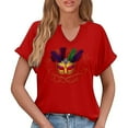 thumbnail image 6 of Craaazy Mardi Gras Shirts for Women Short Sleeve Casual Carnival Printed V-neck T-shirts Gifts, 6 of 6