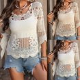 thumbnail image 2 of Kcolen Plus Size Cover Ups for Swimwear Women Summer Hollow Long Sleeve Knit Top Bohemian Bikini Cover Up Beach Tunic Dress, 2 of 5