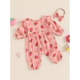 thumbnail image 3 of Suealasg Baby Girl Fall Jumpsuits 3 6 12 18 Months Infant Girl Long Sleeve Floral Strawberry One Piece Bodysuit +Headband Set Newborn Girl Autumn Clothes, 3 of 7