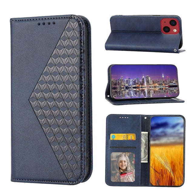 Funda de piel sintética estilo empresarial para iPhone 13 Mini con tarjetero Lenyard