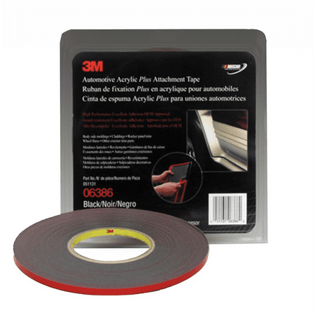 3M Automotive 6386 Acrylic Plus Attachment Tape, Black, 1/4" x 20 yds