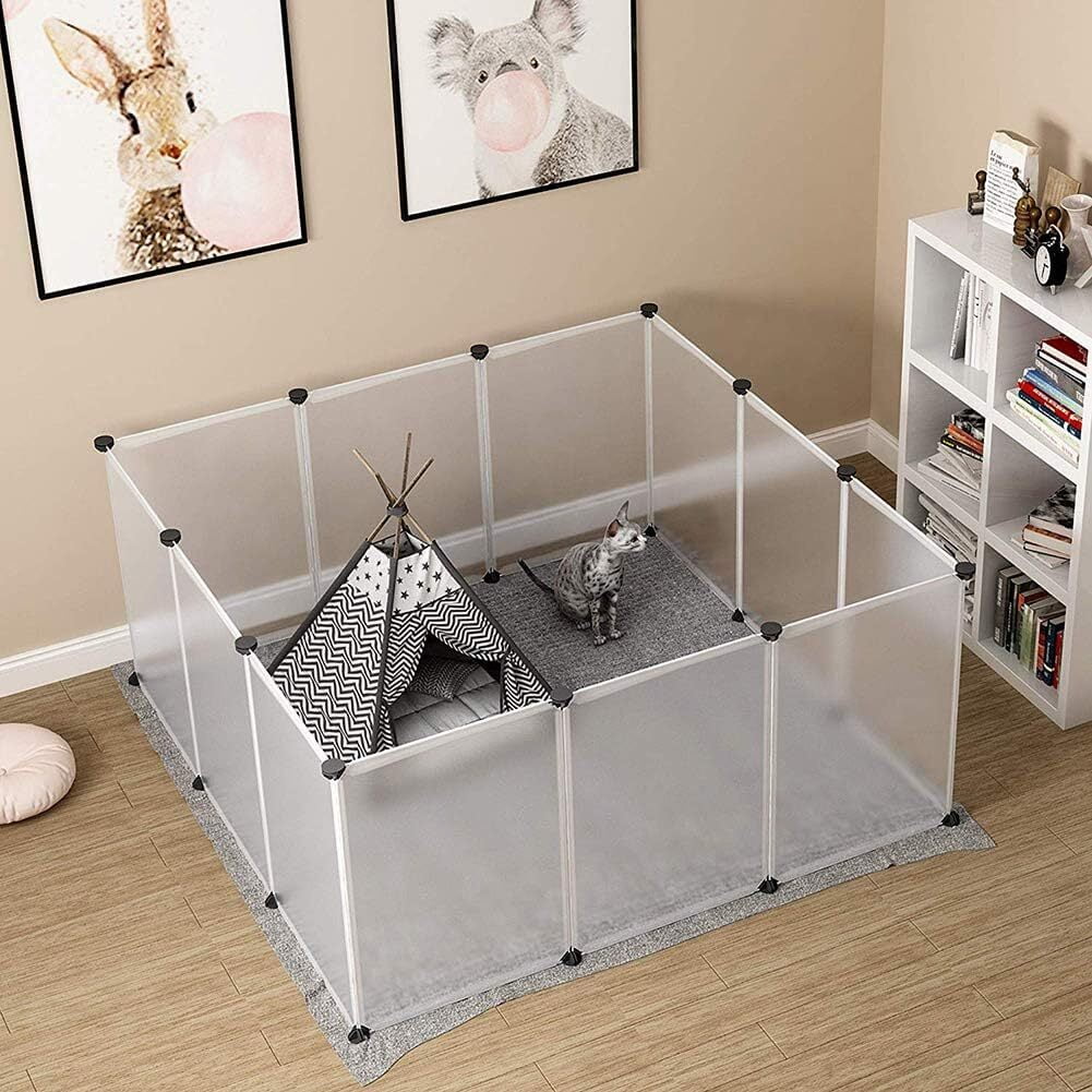 Pet Playpen Portable Small Animals Playpen, Pet Fence Yard Fence for Guinea Pigs, Bunny, Ferrets, Mice, Hamsters, Hedgehogs, Puppies, Turtles, 14 X 14 Inch, Translucent, 12 Panels