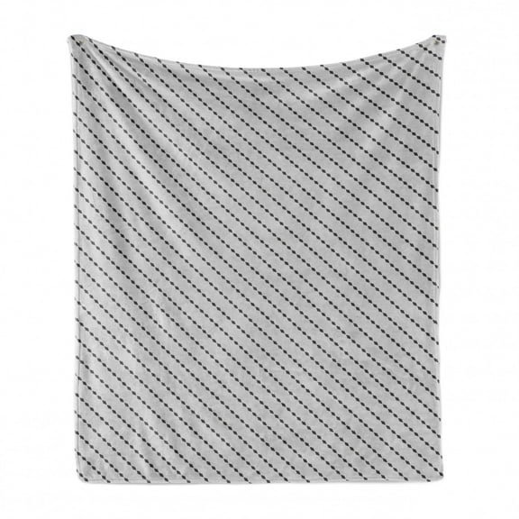 Rhombus Print Soft Flannel Fleece Blanket, Thin Zigzag Lines and Diamond Shapes Composition Continuing Concept, Cozy Plush for Indoor and Outdoor Use, 70" x 90", Dark Grey and White, by Ambesonne