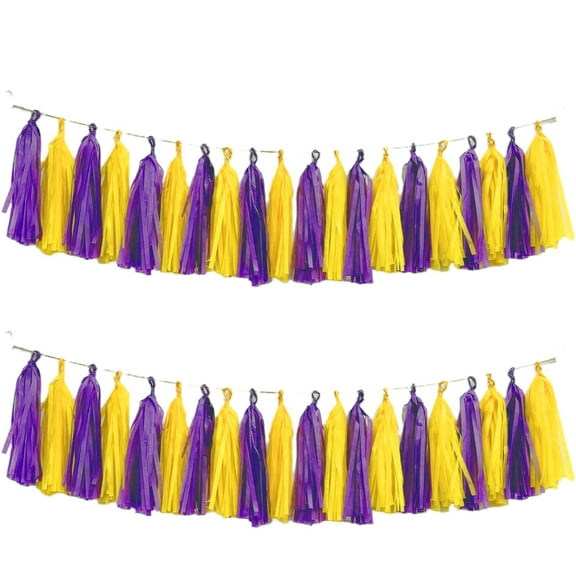 Purple Yellow Tassel Garland,Tissue Tassel Banner for Basketball Sport Theme Party Birthday, Graduation Decorations,Party Supplies for Men Boys Adults,Pack of 20