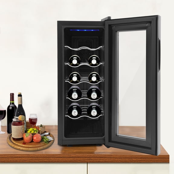 12 Bottle Thermoelectric Wine Fridge 33L Cooler 55W Vibration-Free 39dB Black