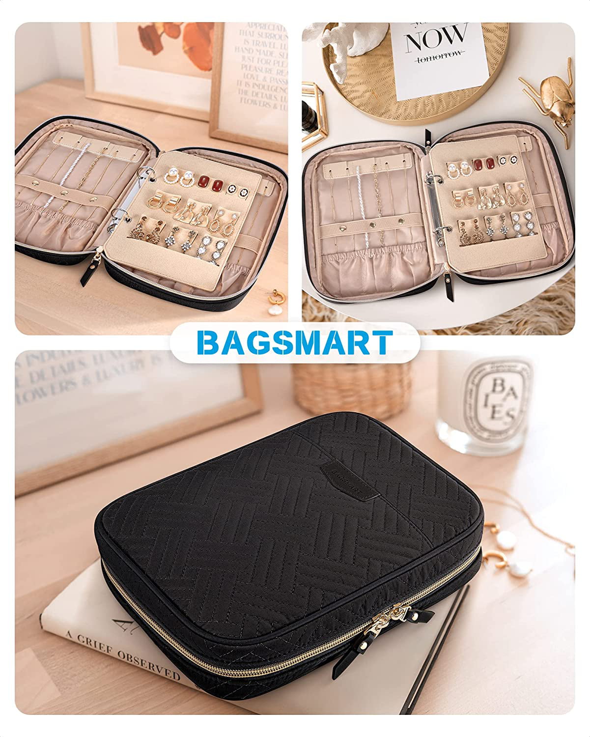 BAGSMART Jewelry Travel Organizer Case with Travel Makeup Bag, Transparent Jewelry  Storage Book Ring Binder Jewelry Bags Clear Booklet Zipper Pouch Cosmetic  Bag Make Up Organizer Case - Yahoo Shopping