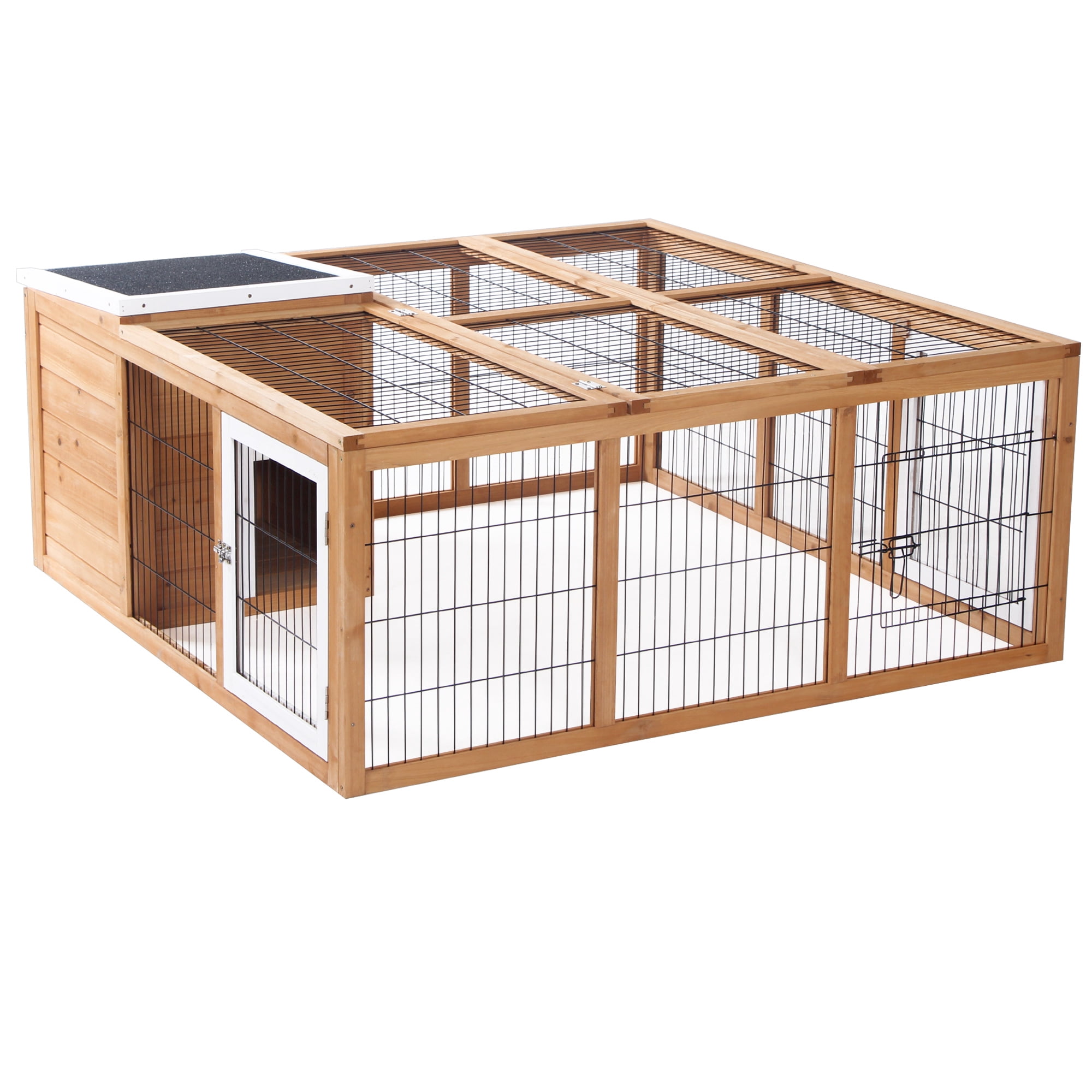 CoSoTower Rabbit Hutch Bunny Cage with Openable Main House, Indoor Outdoor Waterproof Rabbit House, Guinea Pig Cage for Small Animals with Three Ventilation Doors, Natural