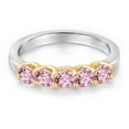 thumbnail image 3 of Gem Stone King 10K Two Tone Gold Pink Lab Grown Diamond Wedding-Bands Ring for Women | 0.90 Cttw | Round 3.5MM | Gemstone April Birthstone | Size 8, 3 of 6
