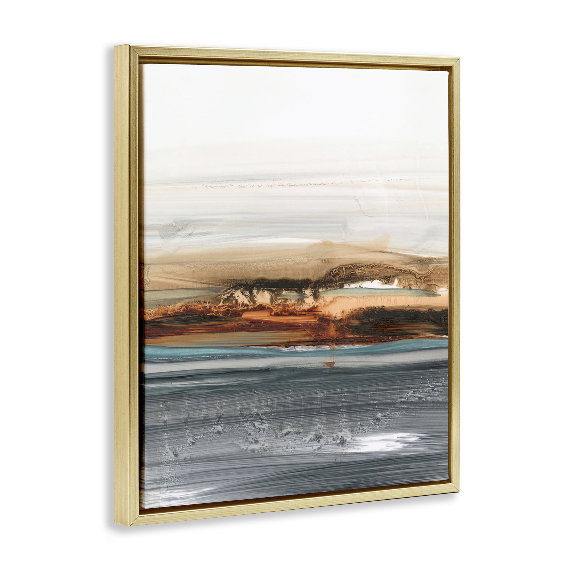 Stupell Industries Abstract Paint Streaked Sea Abstract Painting Gold Floater Framed Canvas Art Print Wall Art, 17 x 21