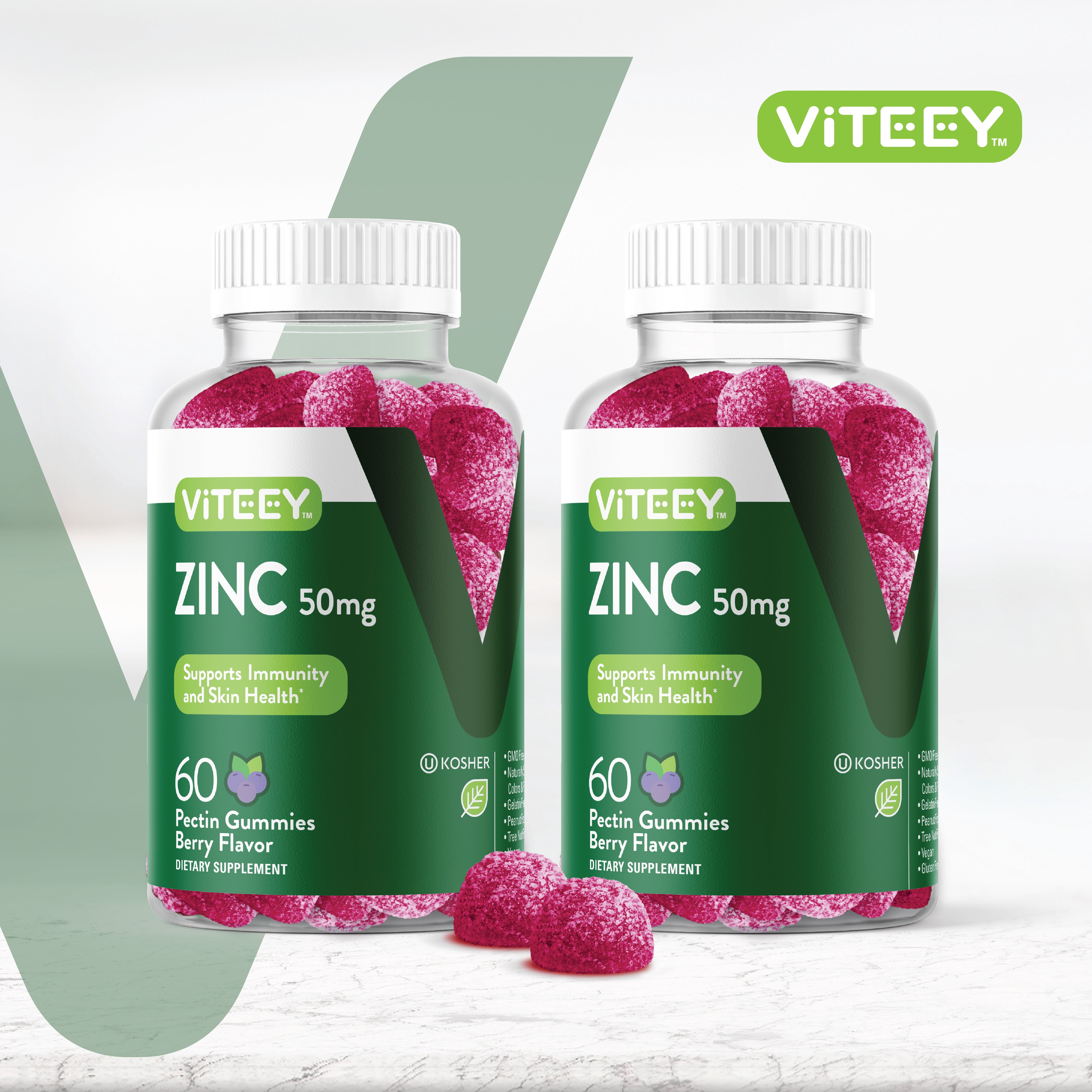 VITEEY Zinc Gummies 50mg, Immune Support Gummies, Berry Flavor, 60 Count, 2 Pack