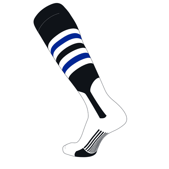 TCK Baseball Knee High Stirrup Socks (I, 7in) Black, White, Royal - Large