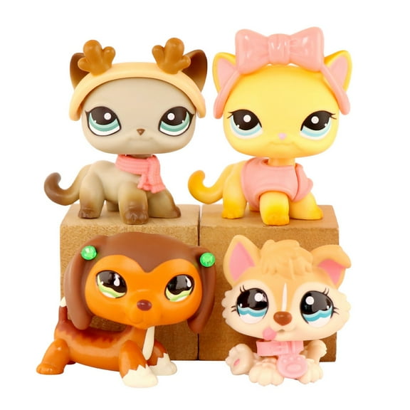 4PCS Minilpsshop Pet Toys Set,Shorthair Cat Dachshund Baby Husky with Jacket Headwear and More Accessories,Ideal Gift for Birthday Halloween Christmas