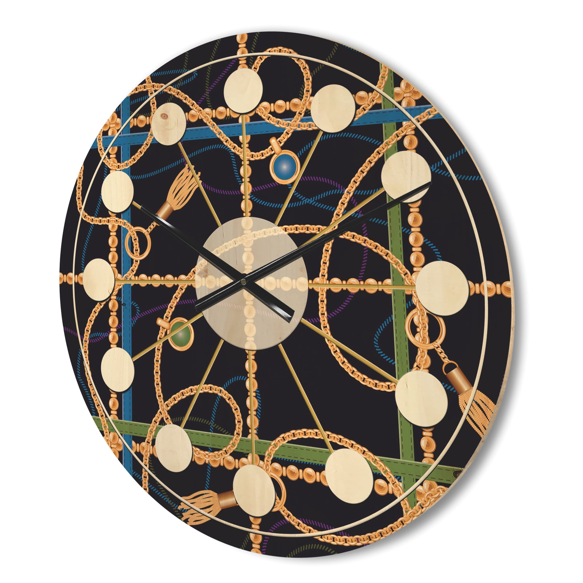Designart 'Trendy Gold Chain Retro Pattern' Mid-Century Modern Wood Wall Clock