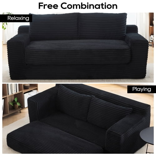 Loveseat Sofa with Memory Foam and Steel Frame, Convertible 2-in-1 Design with No Assembly for Small Spaces, Apartment, Home Office, Black