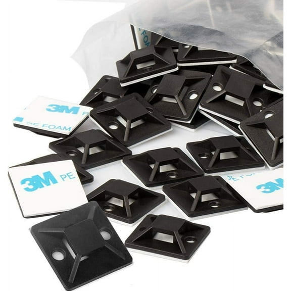 Zip Tie Mounts - Small Cable Tie Adhesive Mount, 3/4in black 100PCS. Wires Zip Tie Adhesive-backed anchors perfect for Pedal Board Cable Management Outdoor Indoor