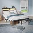 thumbnail image 2 of Satifur Full Size Bed Frame with Upholstered Headboard & Shelf, LED Lights & USB Charging Station, Metal Black, 2 of 10