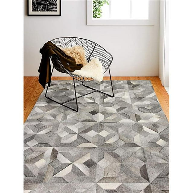 Bashian H112-GY-9X12-H40 9 x 12 ft. Santa Fe Collection Contemporary Leather Hand Stitched Area Rug, Grey