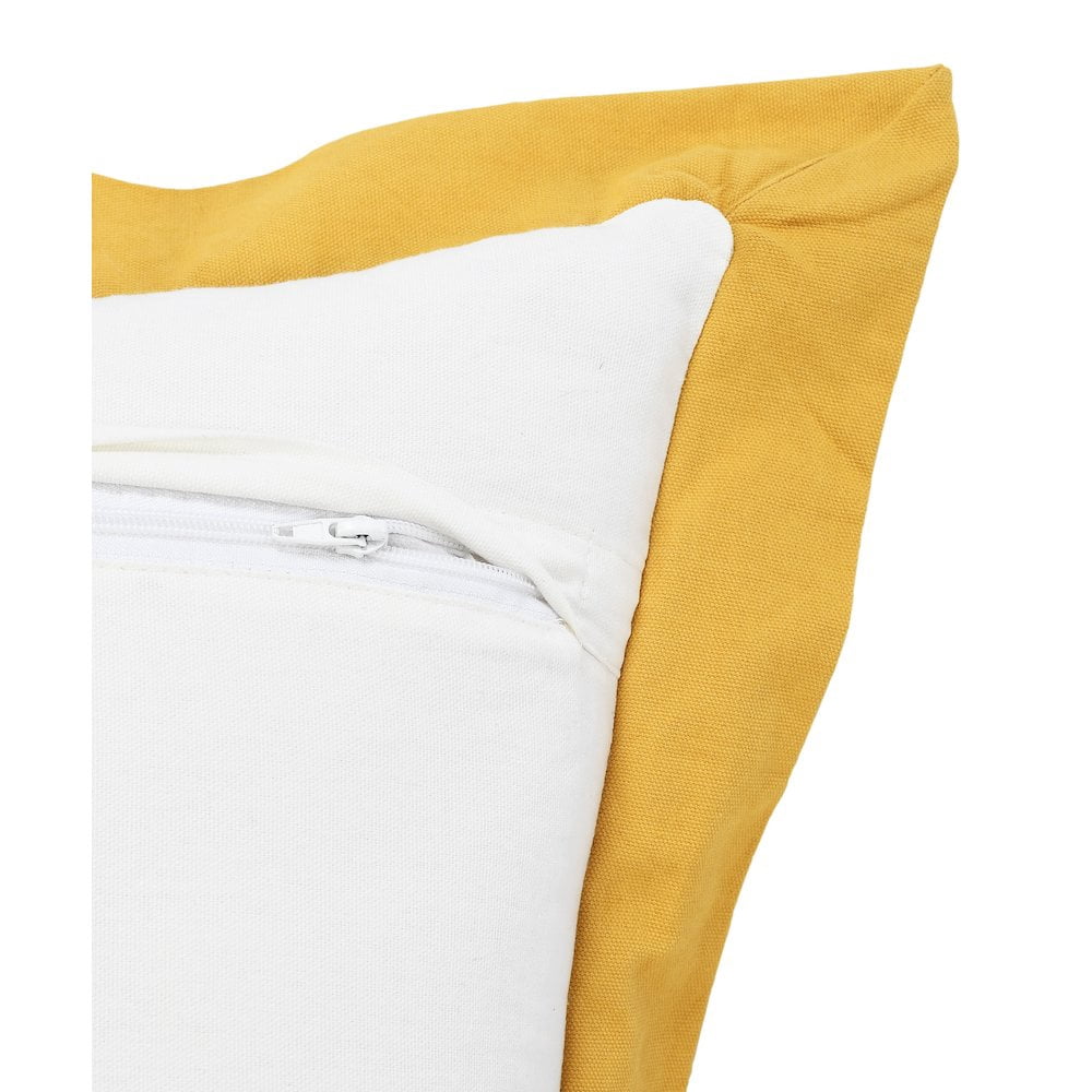 LR Home Ox Bay Hand-Woven White/Yellow Bordered All-Natural Cotton Pillow Cover