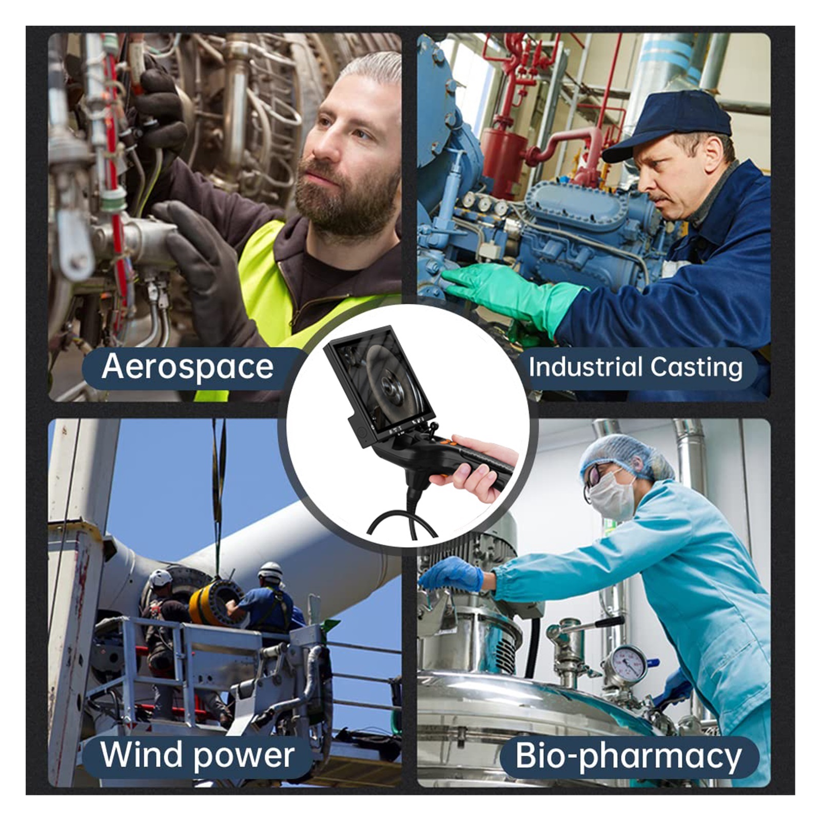 720° 4-Way Rotation Articulating Borescope IP67 Probe Automotive Endoscope Inspection Camera 8 Adjustable LED Light 8in Display for Measurement