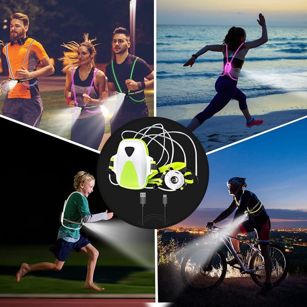 Reflective Vest Running Lights for Runners Reflective Running Vest for Women Kids Men Walking Light for Night Walking Biking USB Rechargeable LED Running Vest