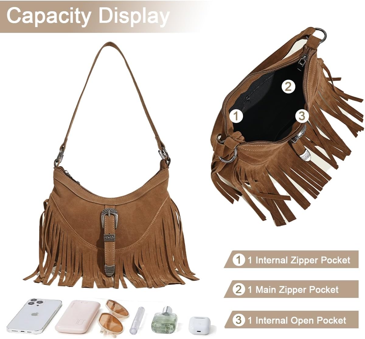 Kwuty Small Western Fringe Underarm Purse Mini Hipppie Shoulder Bag with Tassel for Women