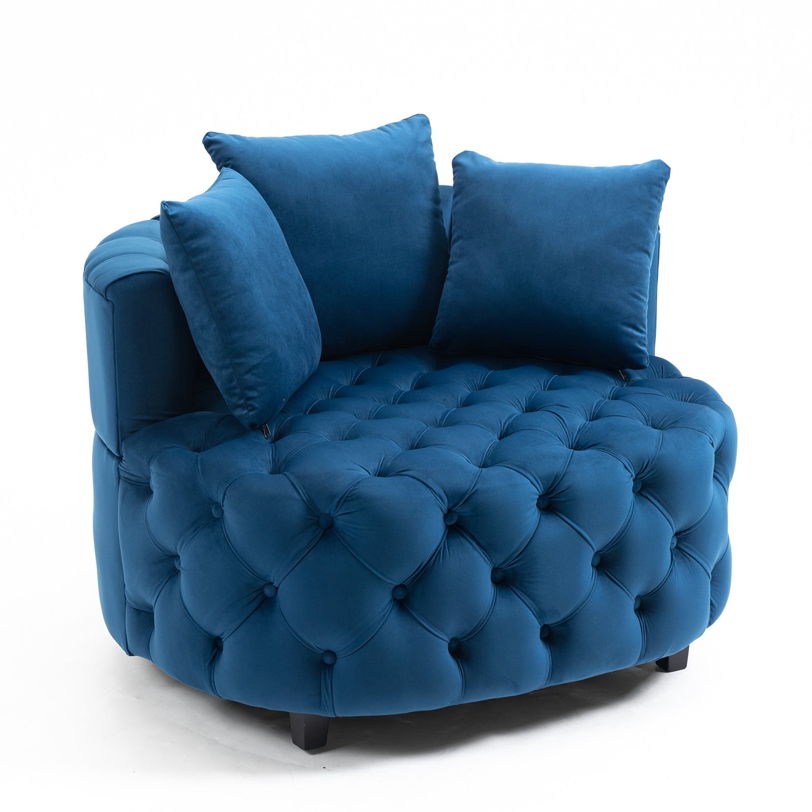 Yoneston Oversized Tufted Barrel Chair, Round Velvet Accent Chair with 3 Pillows, Comfy Lounge Sofa Chair for Living Room Bedroom Hotel Office, Blue
