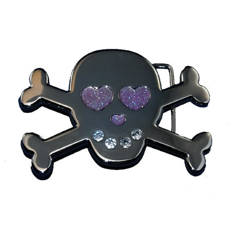 - Skull with Heart Eyes and Rhinestones Belt Buckle