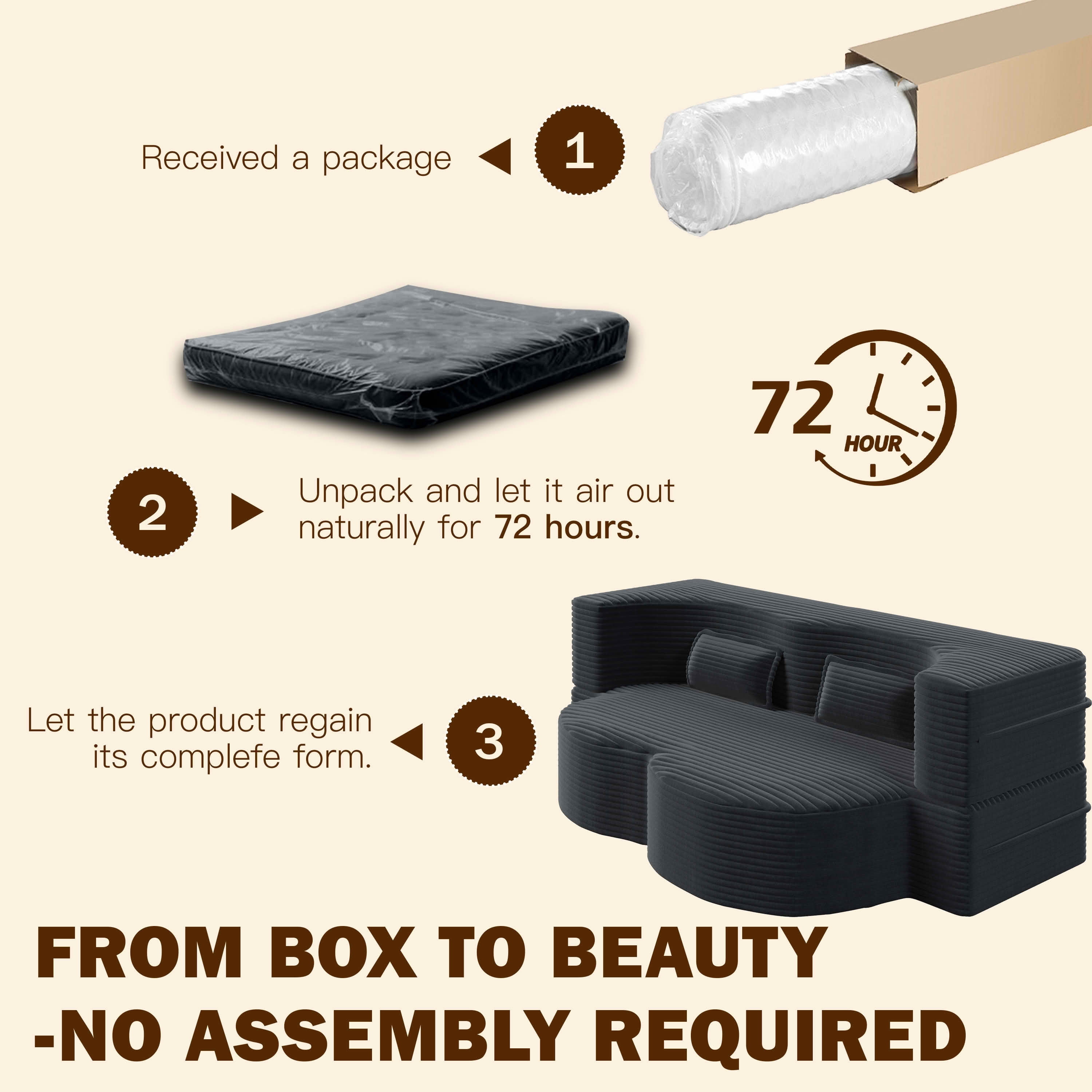 MAYEERTY Twin Corduroy Foldable Foam Floor Sofa Bed, Zero Assembly Vacuum Compressed Sleeper with 2 Pillows