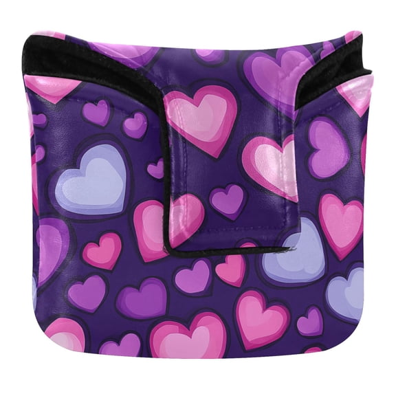 Haosy Pink and Purple Hearts Golf Mallet Putter Cover Strong Magnetic Leather Golf Club Headcover Closure