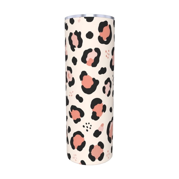 20oz Pink Leopard Print Insulated Tumbler with Handle and Straw Lid Car Cup Holder Friendly Travel Coffee Cup Gift with Straw