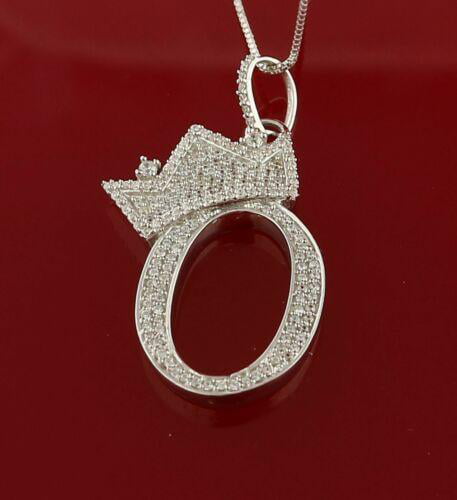 Details about   10k White Gold Finish Crown Alphabet Silver Pendant w/ Lab Created Diamonds 