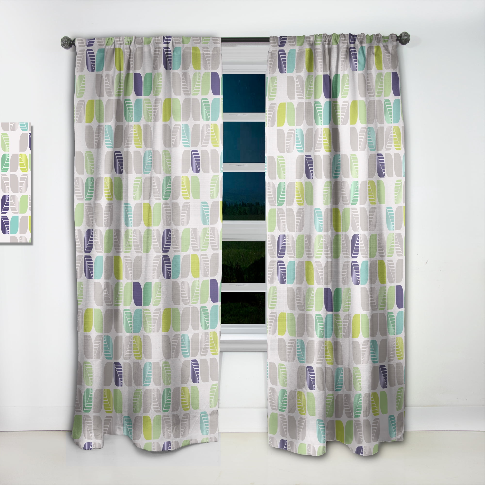 Designart 'Leaves With Geometric Pattern' Mid-Century Modern Curtain Panel