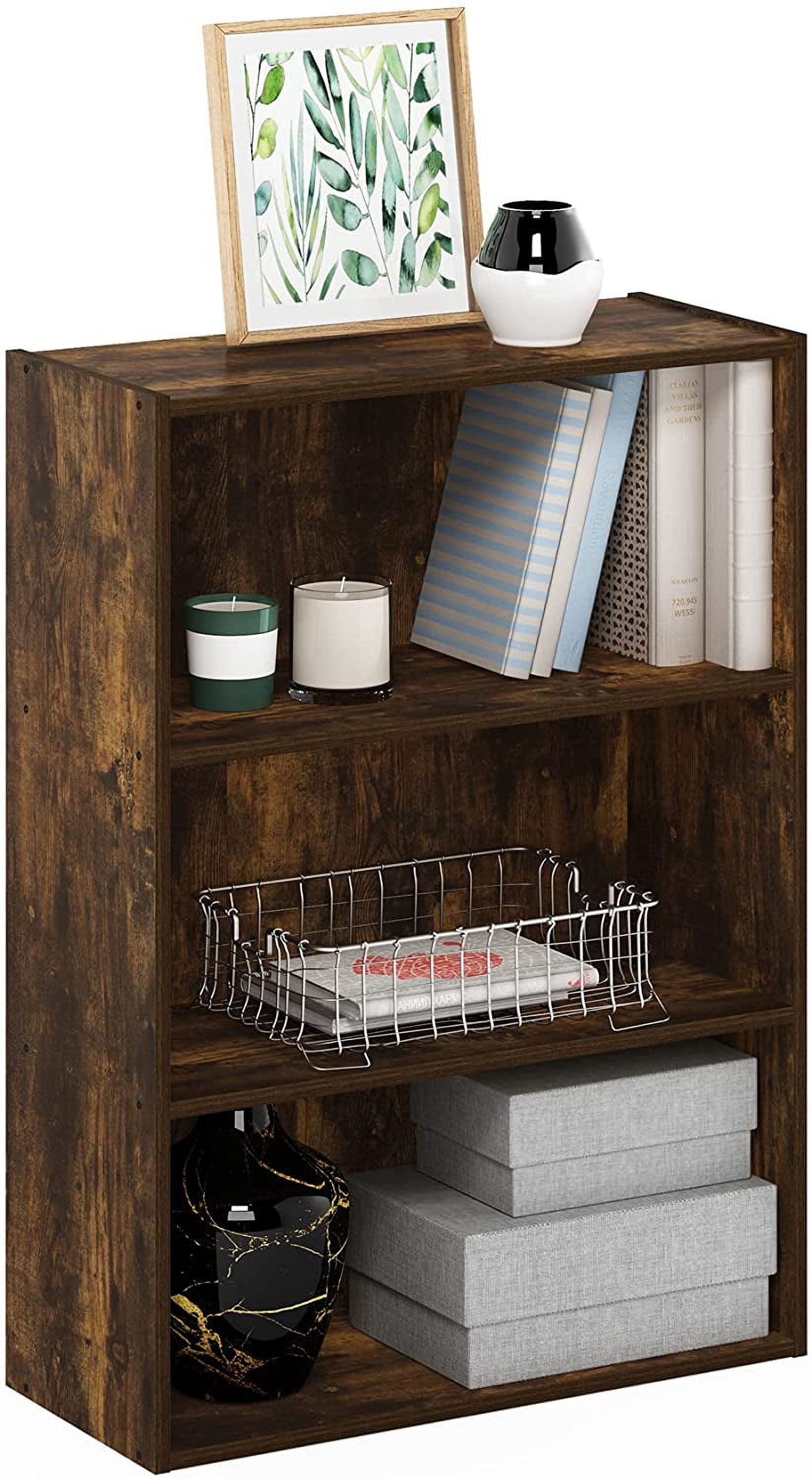PASIR Book Shelf, 3-Tier Bookshelf, Storage Shelves Bookcase, 9.7 x 23.7 x 31.5, for Living Room, Bedroom, Home Office, Amber Pine
