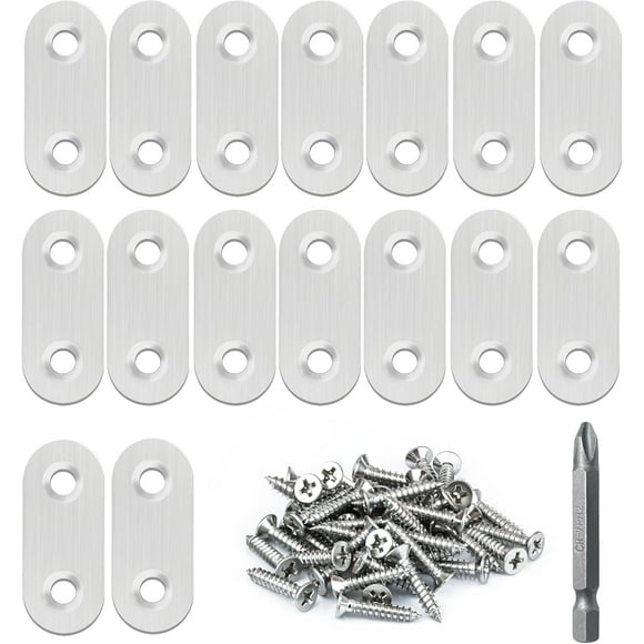 16 Pack Flat Plate Straight Brackets 40MM Stainless Steel Flat Metal Braces,Repair Bracket with Screws (40 mm / 16 Pcs) Stainless Steel 40 mm / 16 Pcs