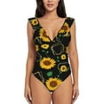 thumbnail image 2 of Daiia Sunflowers3 Women's Ruffled One Piece Swimsuit V Neck Lace Up, Lace Swimwear-Small, 2 of 8