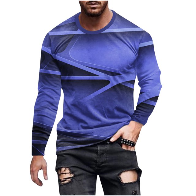 Birdeem T-Shirts à Manches Longues pour Hommes, Col Rond Décontracté, Chandail à Manches Longues, T-Shirt Imprimé Rayé, Blouse, Hauts T-Shirts à Manches Longues pour Hommes