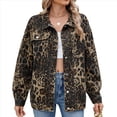 thumbnail image 1 of Chaqueta Vaquera Informal de Larga con Solapa y Botones para Mujer, Estilo Boyfriend, Holgada, A . Estampado de Leopardo M, 1 of 9