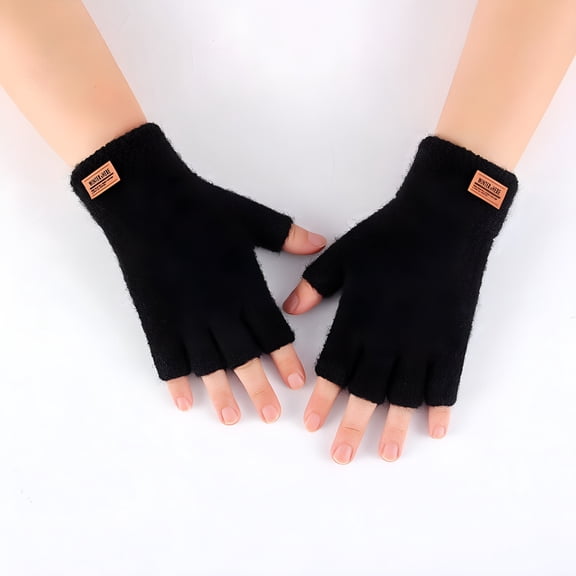 TELOLY Alpaca Wool Fingerless Gloves Thermal Knitted Half Finger Mittens