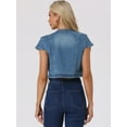 thumbnail image 5 of DARING DIVA Women's Crop Denim Cardigan Cap Sleeve Jean Jacket L Blue, 5 of 7