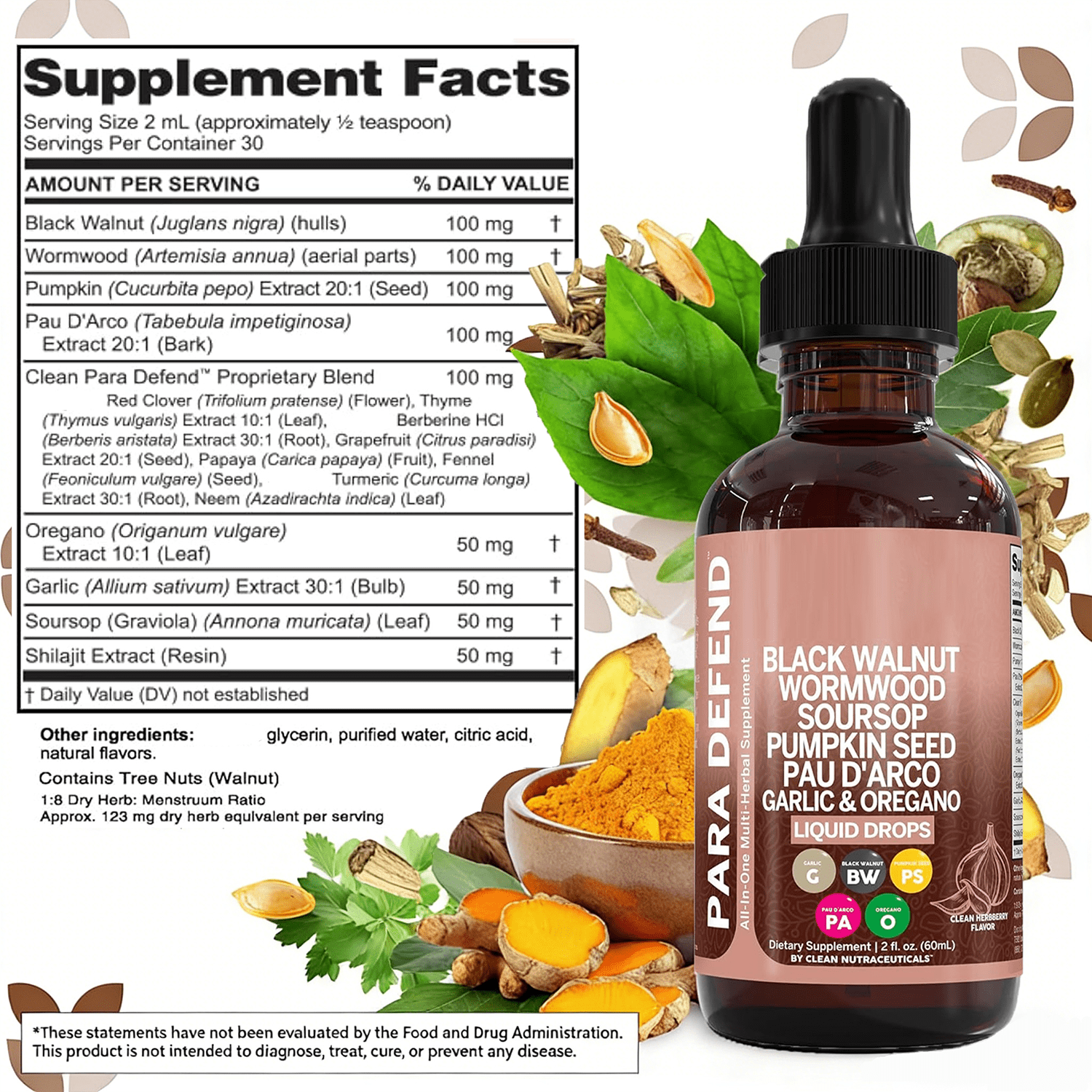 Black Walnut Wormwood Cleanse Drops – Herbal Digestive Tincture with Garlic, Turmeric, Berberine & Oregano Oil, Gut & Immune Support for Men & Women