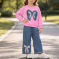 thumbnail image 3 of NAISIBABY Girls’Outfit Sets, Chic Casual Bow Crewneck Long-Sleeve Sweatshirt + Jeans with Functional Pockets 2PC Sets Hot Pink Size 5T, 3 of 6